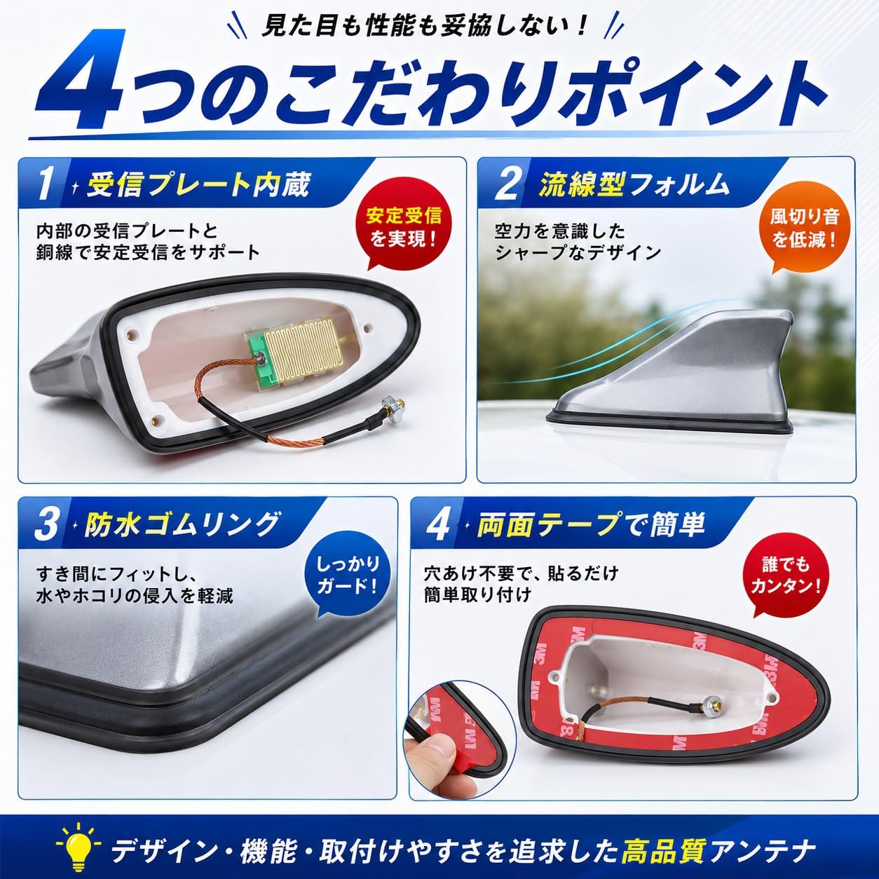 Amazon | シャークアンテナ ABS樹脂製 FM AM接続 防風防水 強力粘着